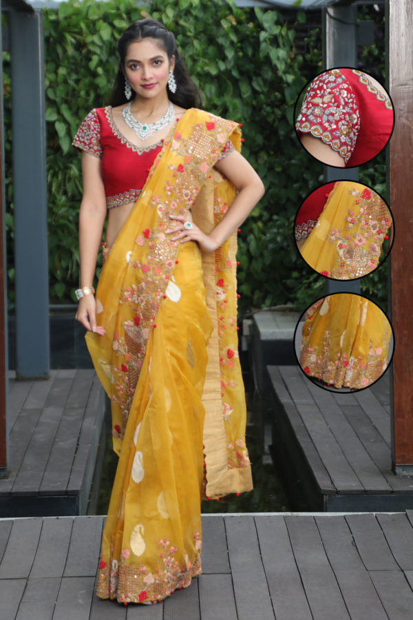 Yellow Zari Woven Saree And Blouse Piece