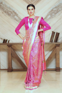 Rani Pink Banarasi Saree And Blouse Piece
