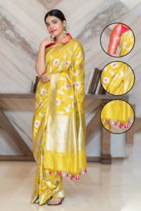 Yellow Banarasi Saree With Blouse Piece