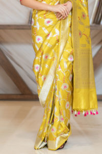 Yellow Banarasi Saree With Blouse Piece