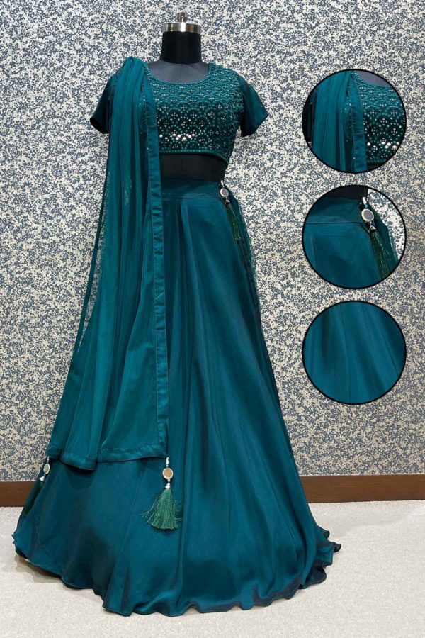 Nirmal Creations green Satin lehenga with mirror work blouse