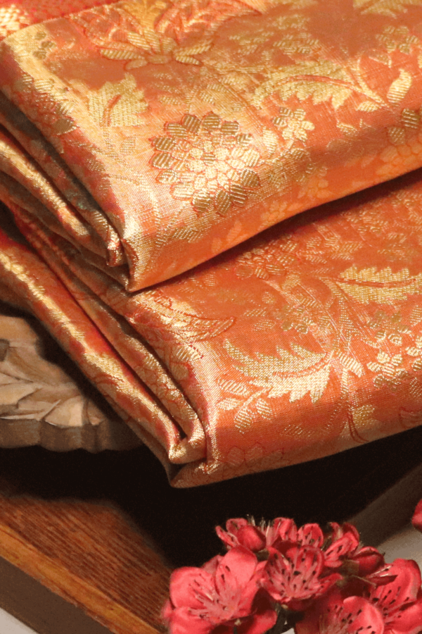 Nirmal Creations Red Gold Kanjivaram Silk Saree