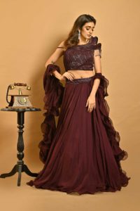 "Cherie - The paramour threads" Wine georgette lehenga, INDO-WESTERN DRESSES COLLECTION 2022