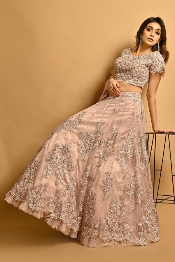 Dusty Pink Heavy Embroidered Lehenga,Roseate - The rose-tinted drapes