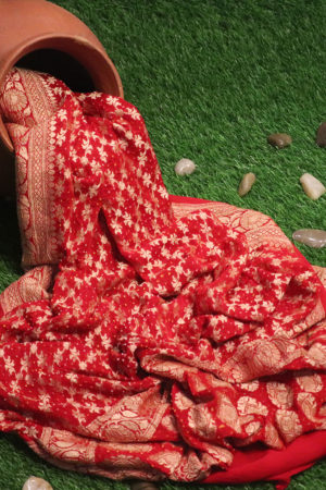 Red Banarasi Bandhani Georgette Silk Dupatta