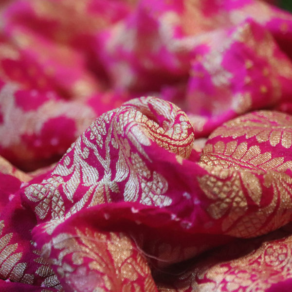 Pink Banarasi Bandhani Georgette Silk Dupatta,pink dupatta,Pink Bundhej Dupatta