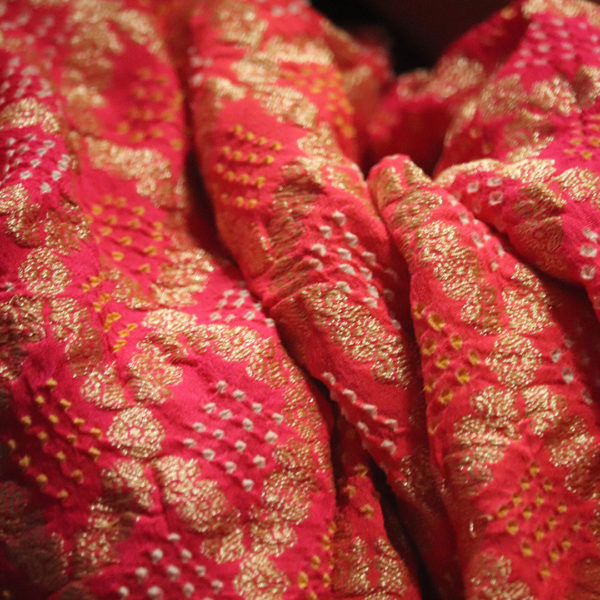 Pink Gold Banarasi Bandhani Georgette Silk Dupatta