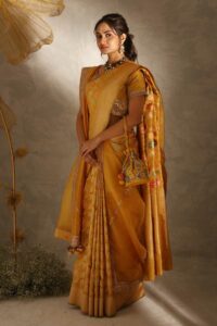 Yellow Floral Jaal Banarasi Silk Saree